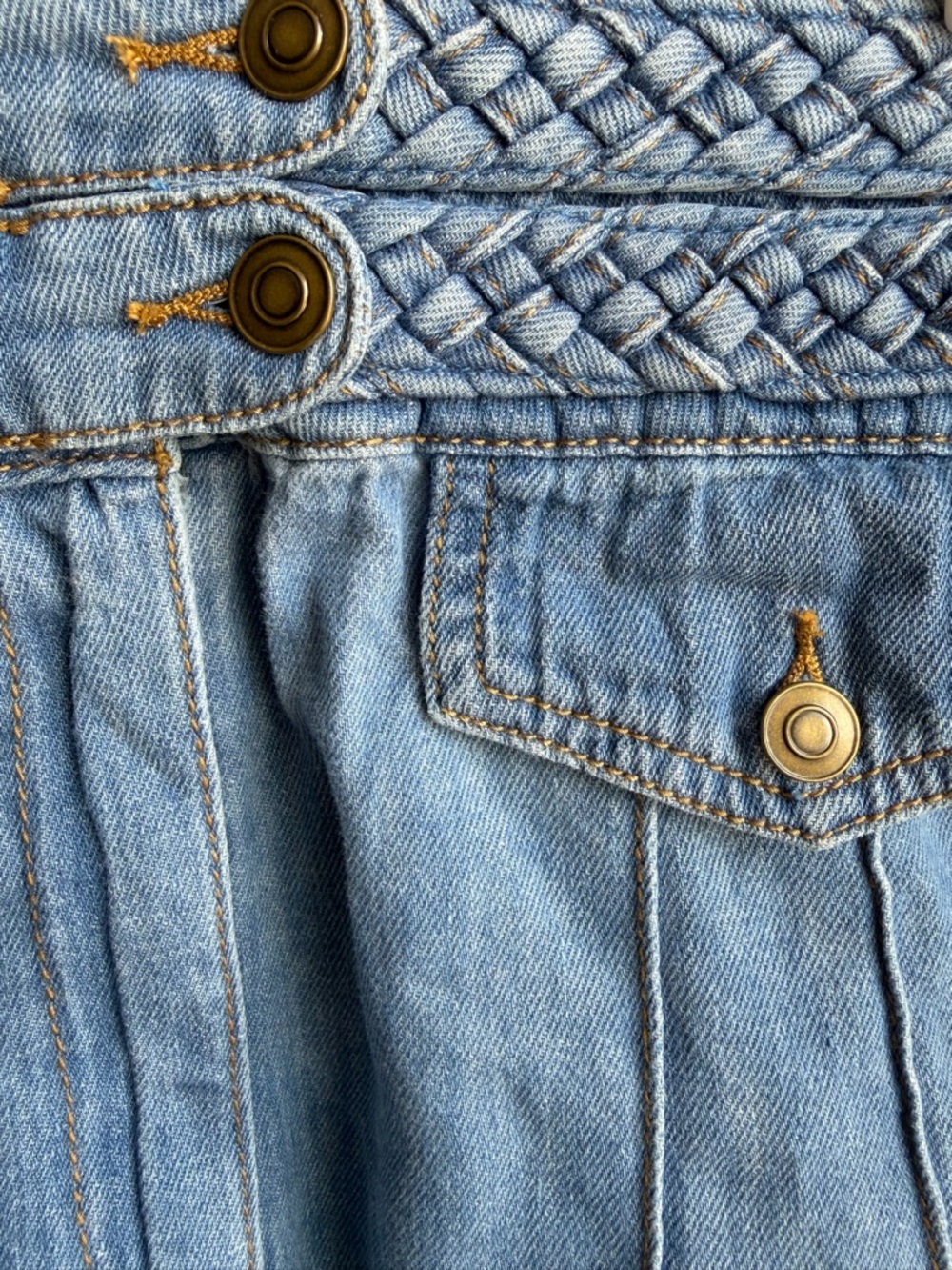 Free People Denim Mini Skirt with Braided Waist - Picture 3 of 8